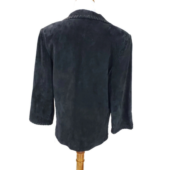 Black Genuine Suede Boho Western Y2K 90's Vintage Leather Jacket Blazer Coat - Picture 4 of 13